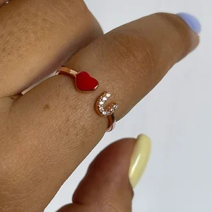 Anillo corazón adaptable baño oro rosado J-6