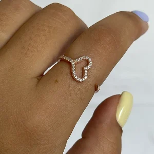 Anillo corazón incrustaciones adaptable baño oro rosado J-8